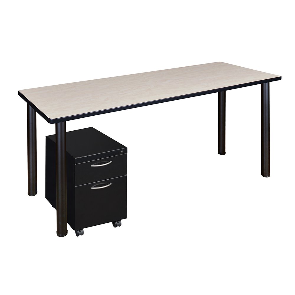 Kee 60" Single Mobile Pedestal Desk- Maple/ Black. The main picture.