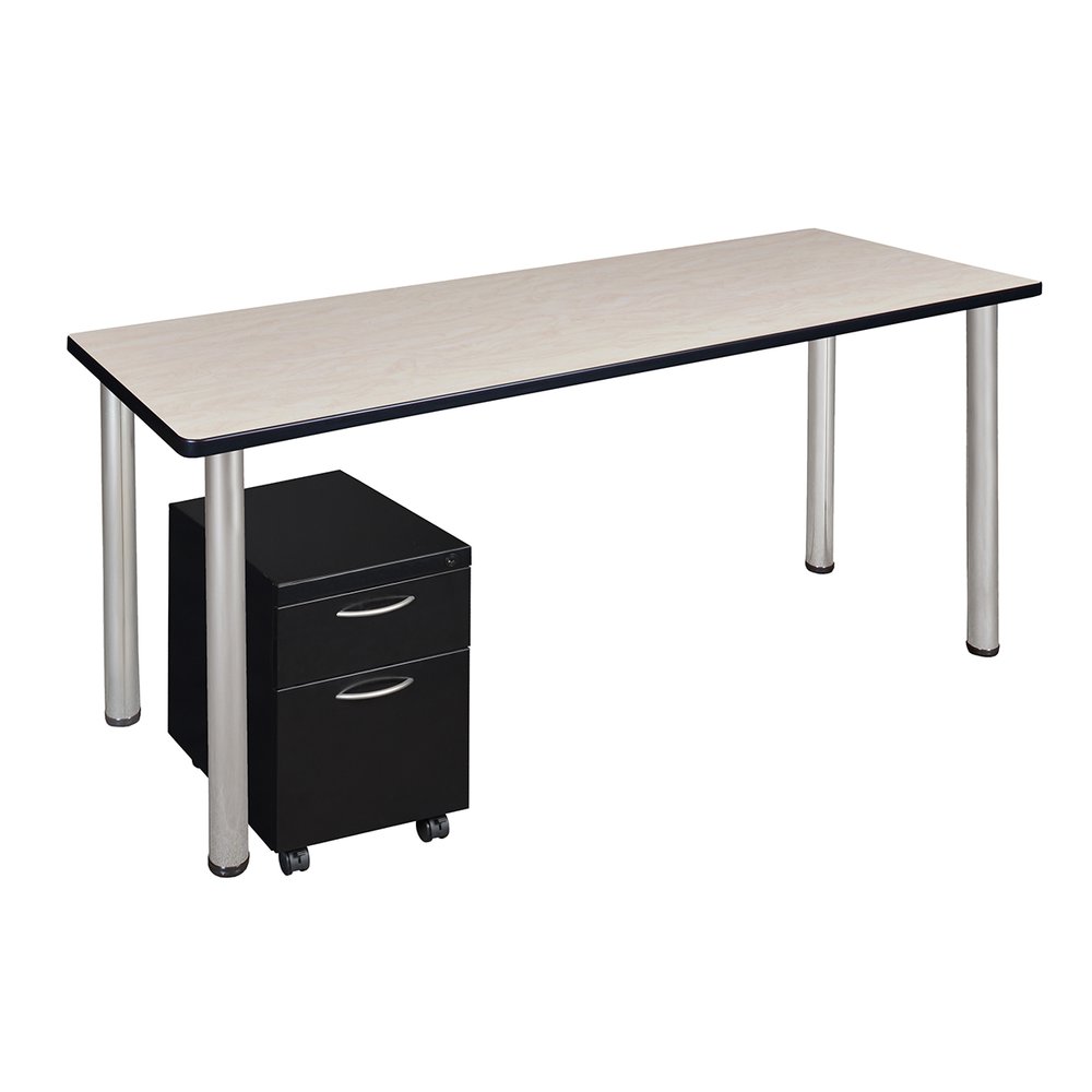 Kee 60" Single Mobile Pedestal Desk- Maple/ Chrome. Picture 1