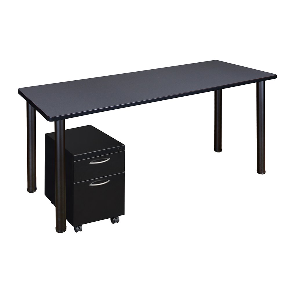 Kee 66" Single Mobile Pedestal Desk- Grey/ Black. Picture 1