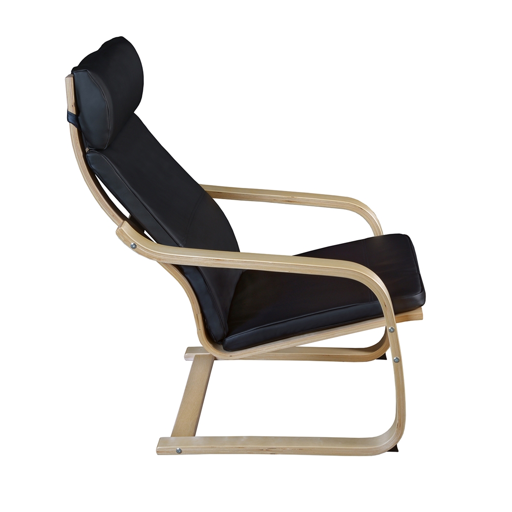 Mia Bentwood Reclining Chair- Natural/ Black Leather. Picture 3