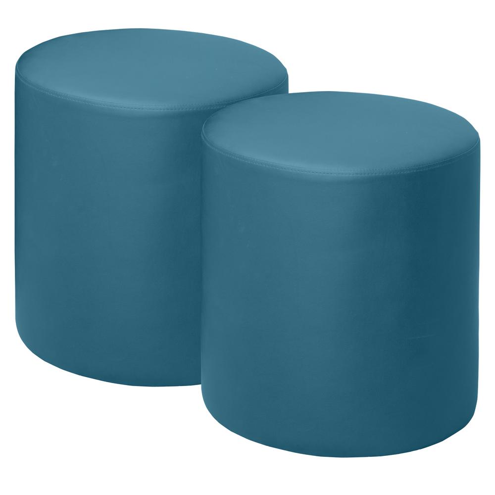 Logan Round Vinyl Ottoman (Set of 2)- Peacock Teal. Picture 1
