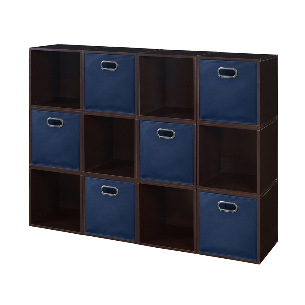 Cubo Storage Set - 12 Cubes and 6 Canvas Bins- Truffle/Blue