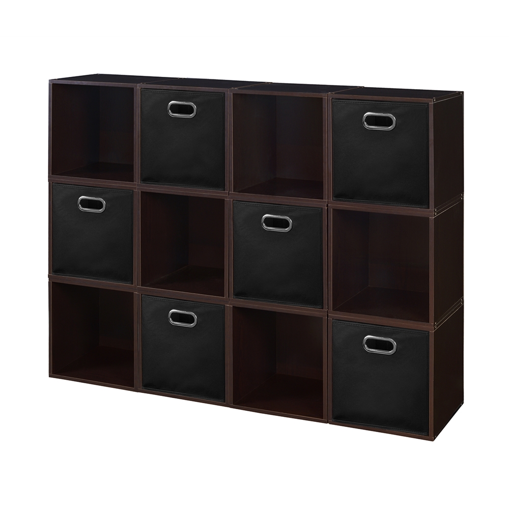 Cubo Storage Set - 12 Cubes and 6 Canvas Bins- Truffle/Black. Picture 1