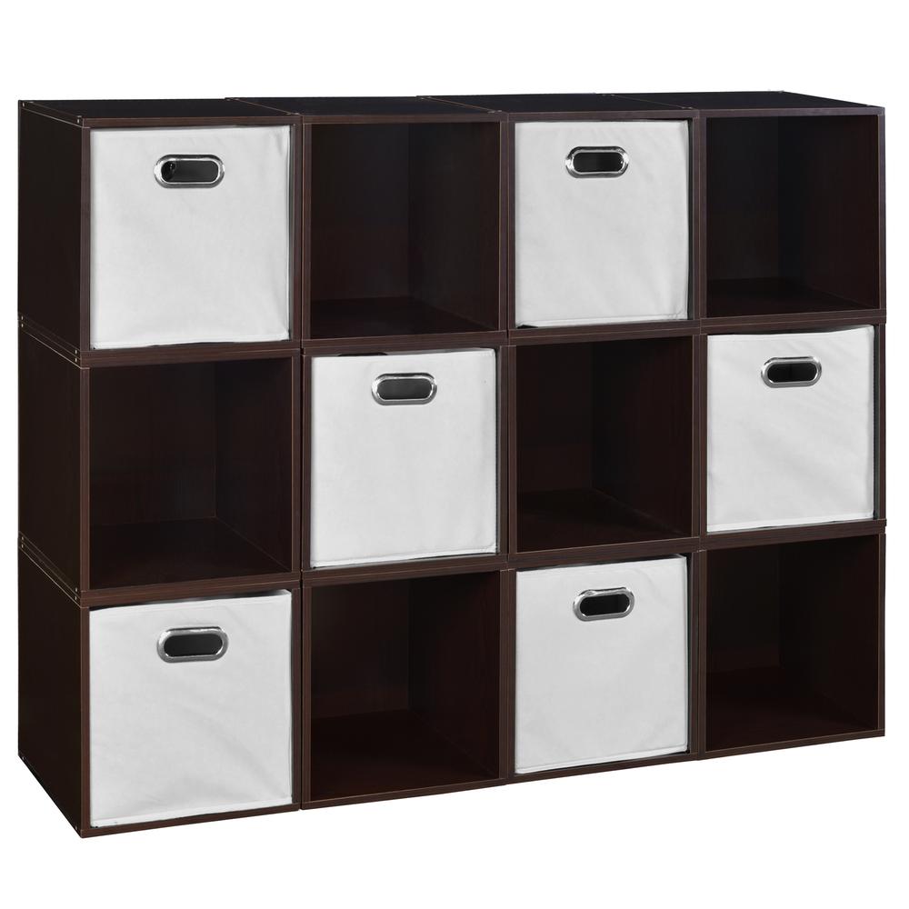 Niche Cubo Storage Set - 12 Cubes and 6 Canvas Bins- Truffle/White. Picture 1