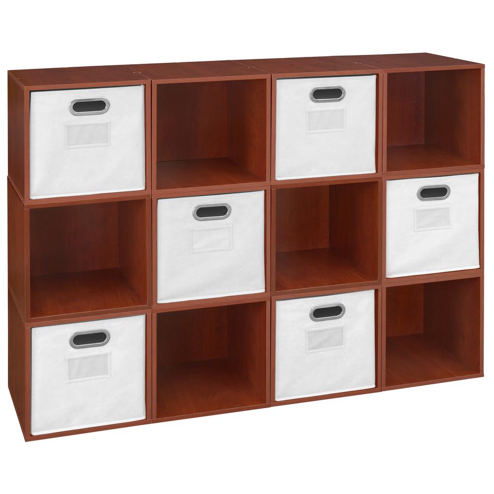 Niche Cubo Storage Set - 12 Cubes and 6 Canvas Bins- Cherry/White. The main picture.