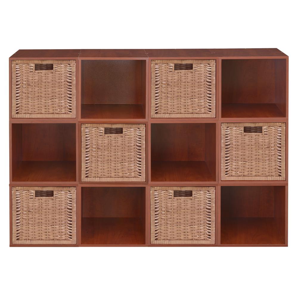 Niche Cubo Storage Set - 12 Cubes and 6 Wicker Baskets- Cherry/Natural. Picture 4