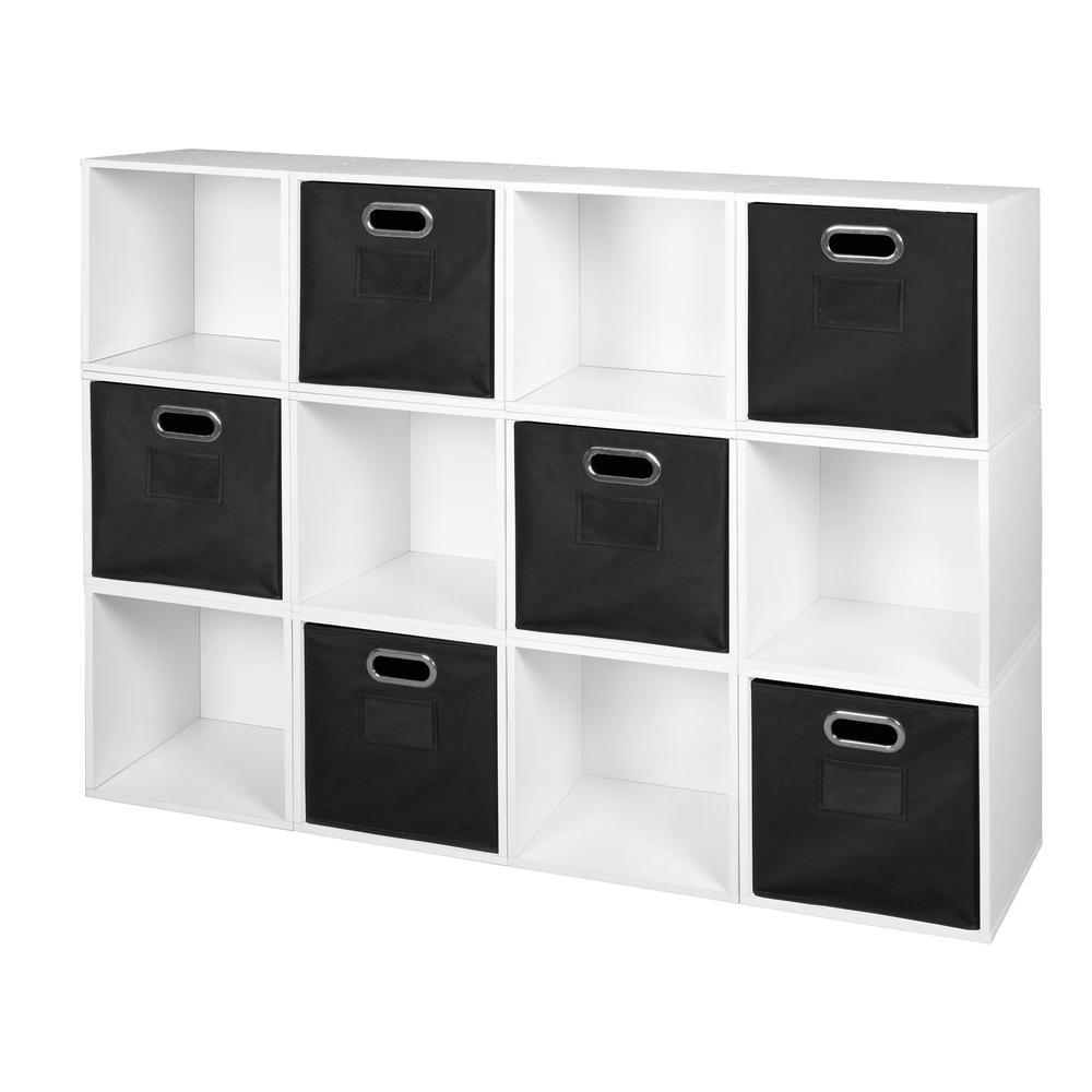 Niche Cubo Storage Set - 12 Cubes and 6 Canvas Bins- White Wood Grain/Black. The main picture.