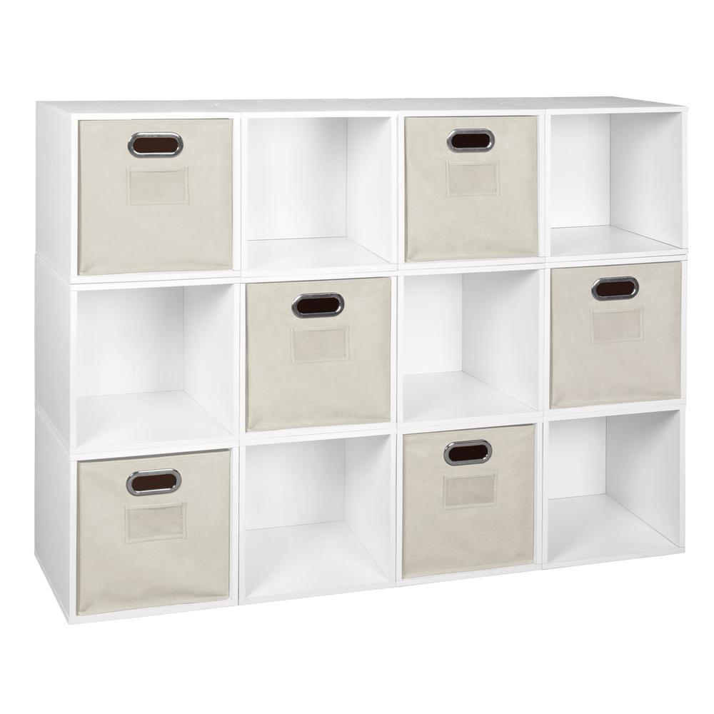 Niche Cubo Storage Set - 12 Cubes and 6 Canvas Bins- White Wood Grain/Natural. Picture 1