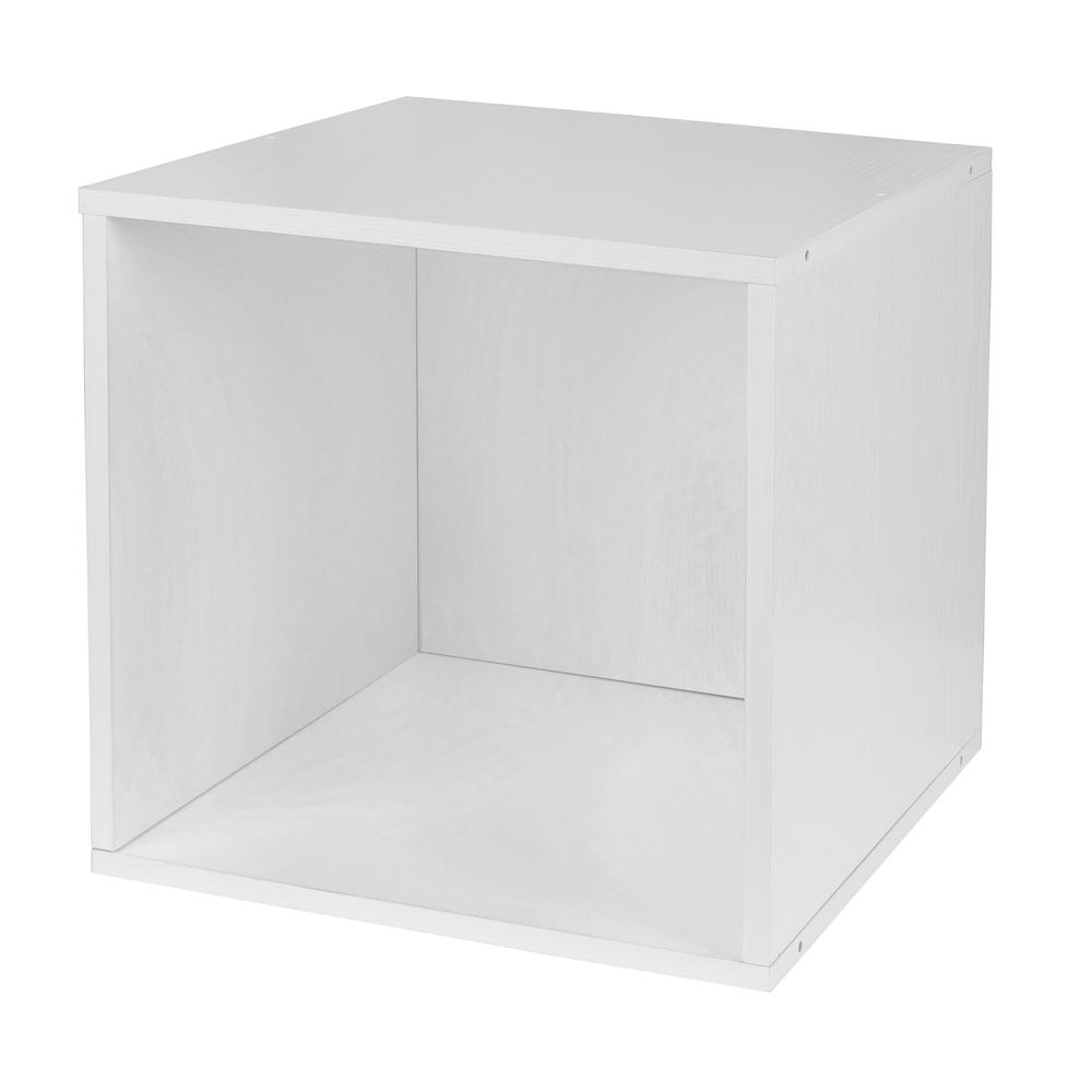 Niche Cubo Storage Set - 12 Cubes and 6 Canvas Bins- White Wood Grain/Teal. Picture 5