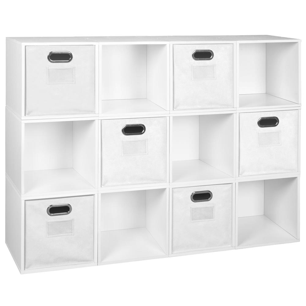 Niche Cubo Storage Set - 12 Cubes and 6 Canvas Bins- White Wood Grain/White. Picture 1
