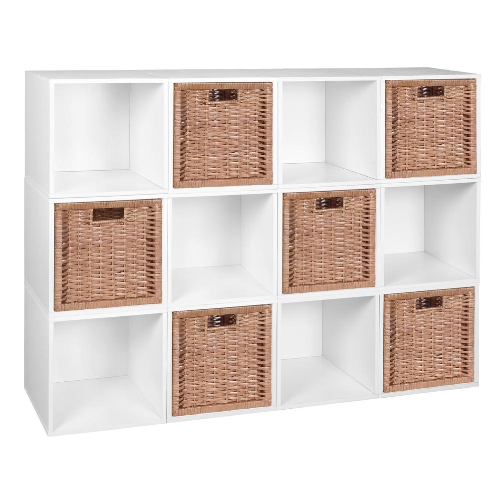 Niche Cubo Storage Set - 12 Cubes and 6 Wicker Baskets- White Wood Grain/Natural. Picture 1
