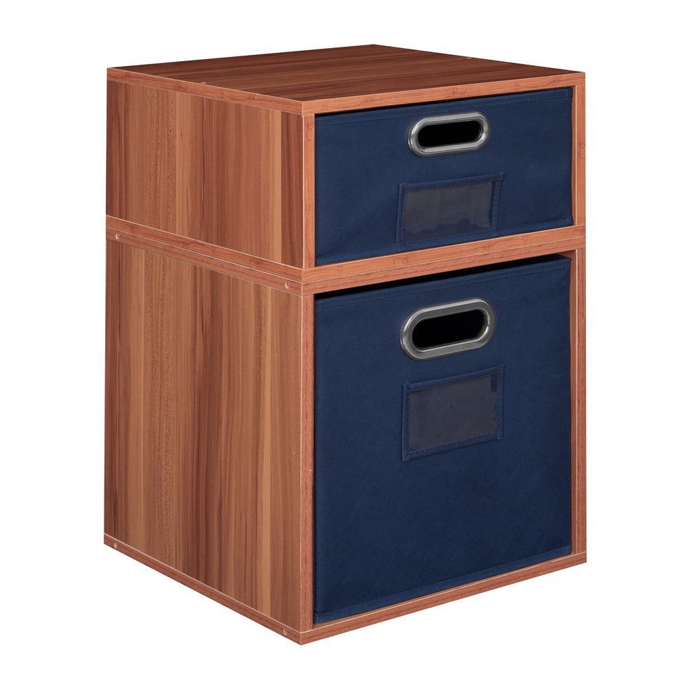 Niche Cubo Storage Set- 1 Half Cube/1 Full Cube with Foldable Storage Bins- Warm Cherry/Blue. Picture 1