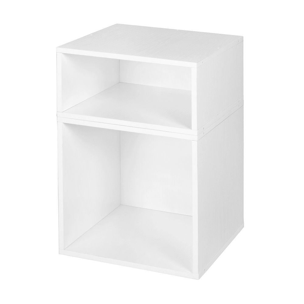 Niche Cubo Storage Set- 1 Half Cube/1 Full Cube- White Wood Grain. Picture 1