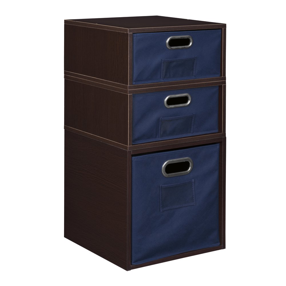 Niche Cubo Storage Set- 1 Full Cube/2 Half Cubes with Foldable Storage Bins- Truffle/Blue. Picture 1