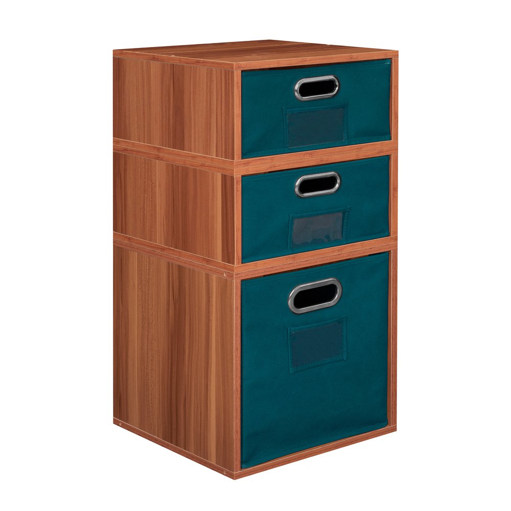 Niche Cubo Storage Set- 1 Full Cube/2 Half Cubes with Foldable Storage Bins- Warm Cherry/Teal. The main picture.