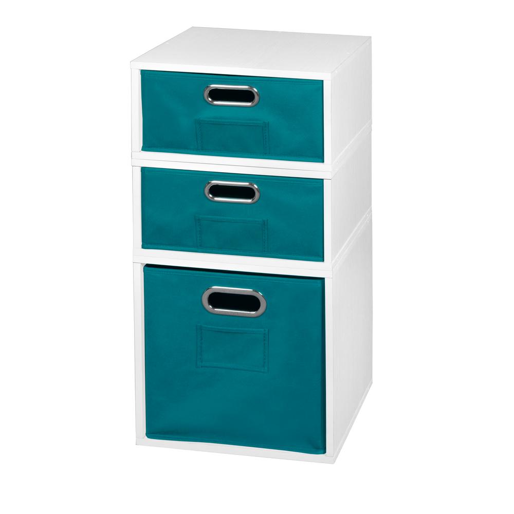Niche Cubo Storage Set- 1 Full Cube/2 Half Cubes with Foldable Storage Bins- White Wood Grain/Teal. Picture 1