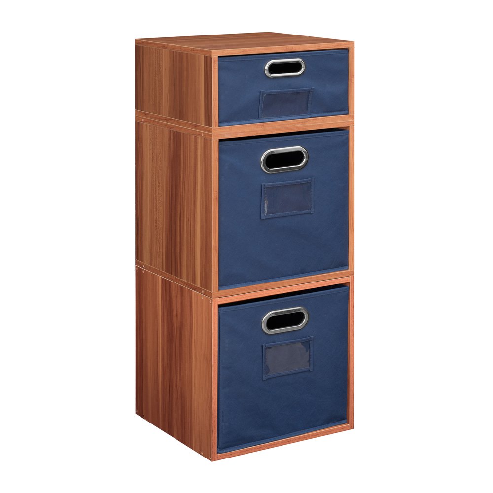 Niche Cubo Storage Set- 2 Full Cubes/1 Half Cube with Foldable Storage Bins- Warm Cherry/Blue. Picture 1