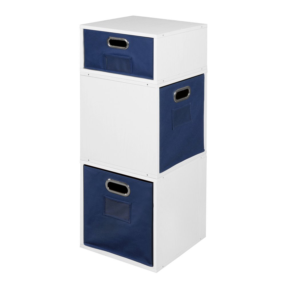 Niche Cubo Storage Set- 2 Full Cubes/1 Half Cube with Foldable Storage Bins- White Wood Grain/Blue. Picture 2