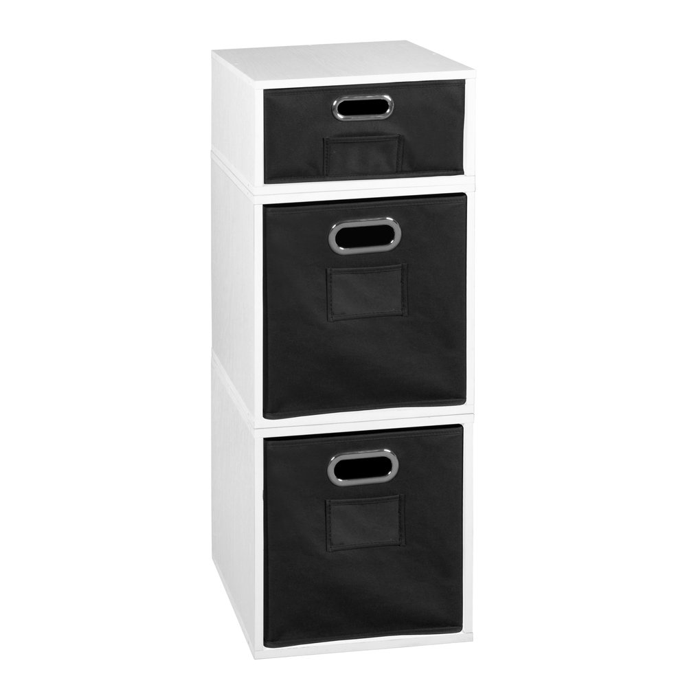Niche Cubo Storage Set- 2 Full Cubes/1 Half Cube with Foldable Storage Bins- White Wood Grain/Black. The main picture.