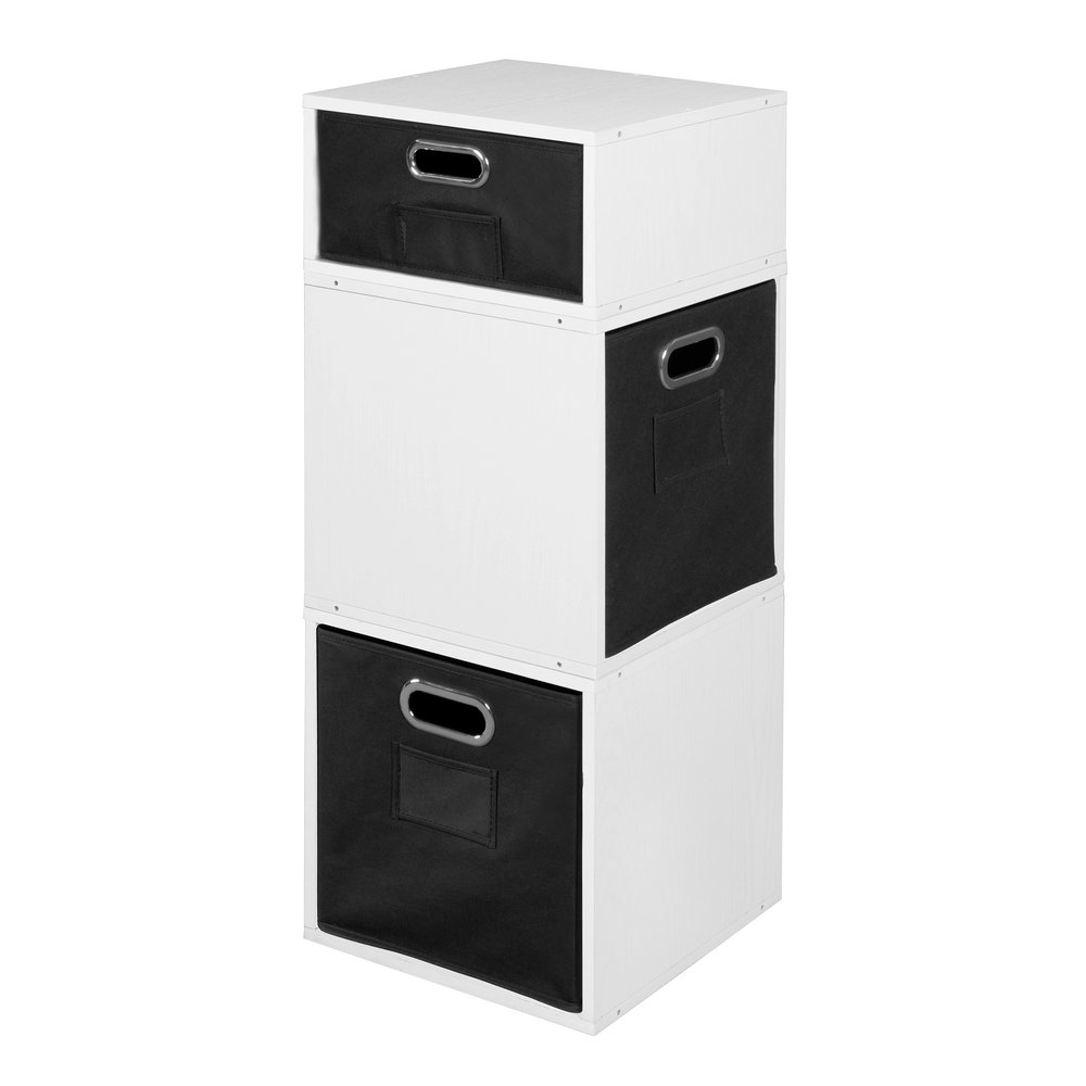 Niche Cubo Storage Set- 2 Full Cubes/1 Half Cube with Foldable Storage Bins- White Wood Grain/Black. Picture 2