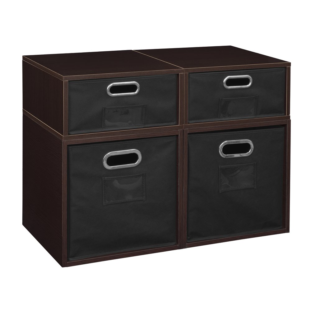 Niche Cubo Storage Set- 2 Full Cubes/2 Half Cubes with Foldable Storage Bins- Truffle/Black. The main picture.