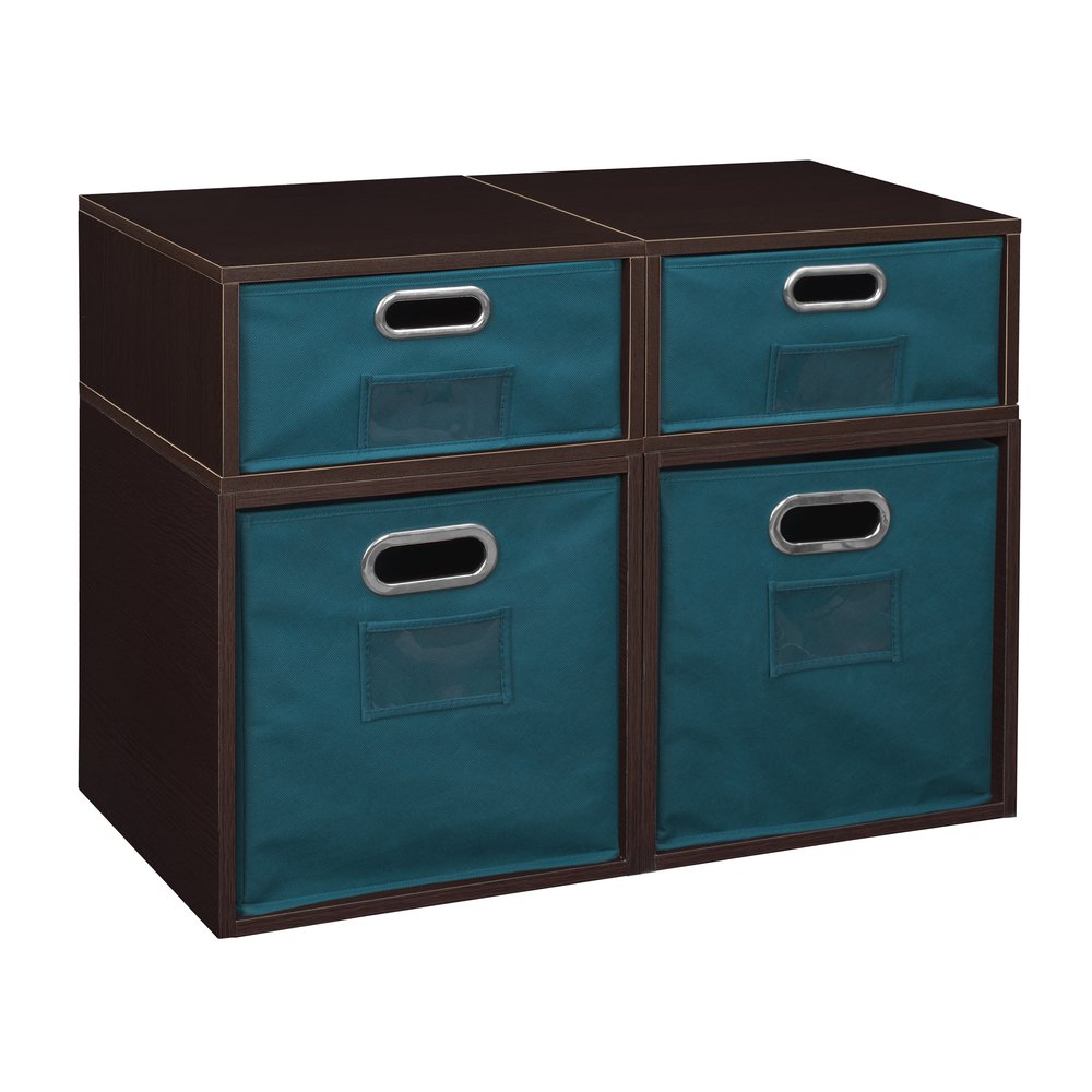 Niche Cubo Storage Set- 2 Full Cubes/2 Half Cubes with Foldable Storage Bins- Truffle/Teal. Picture 1