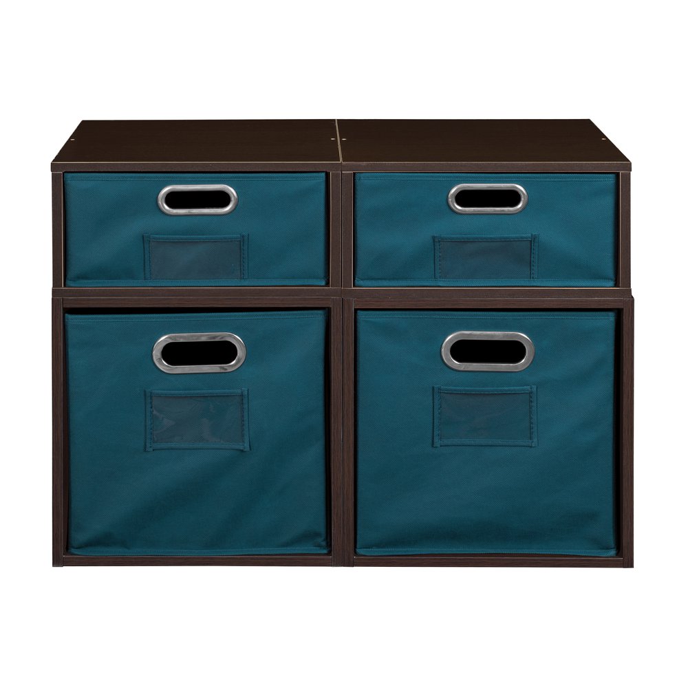 Niche Cubo Storage Set- 2 Full Cubes/2 Half Cubes with Foldable Storage Bins- Truffle/Teal. Picture 2