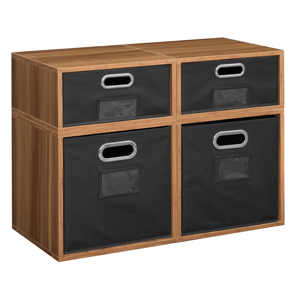 Niche Cubo Storage Set- 2 Full Cubes/2 Half Cubes with Foldable Storage Bins- Warm Cherry/Black. Picture 1