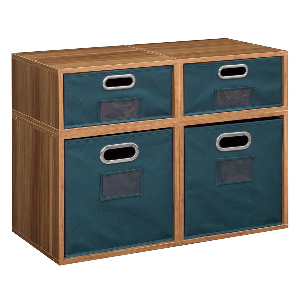 Niche Cubo Storage Set- 2 Full Cubes/2 Half Cubes with Foldable Storage Bins- Warm Cherry/Teal. Picture 1