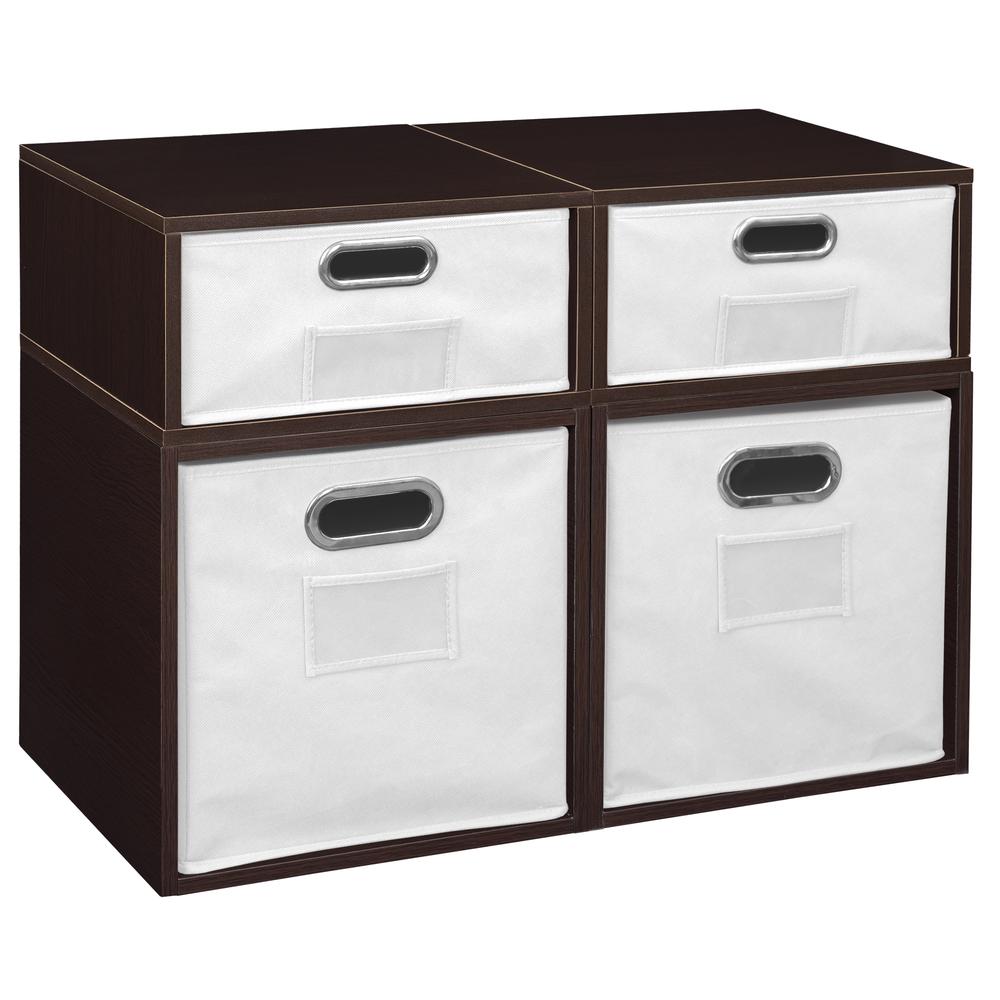 Niche Cubo Storage Set- 2 Full Cubes/2 Half Cubes with Foldable Storage Bins- Truffle/White. Picture 1