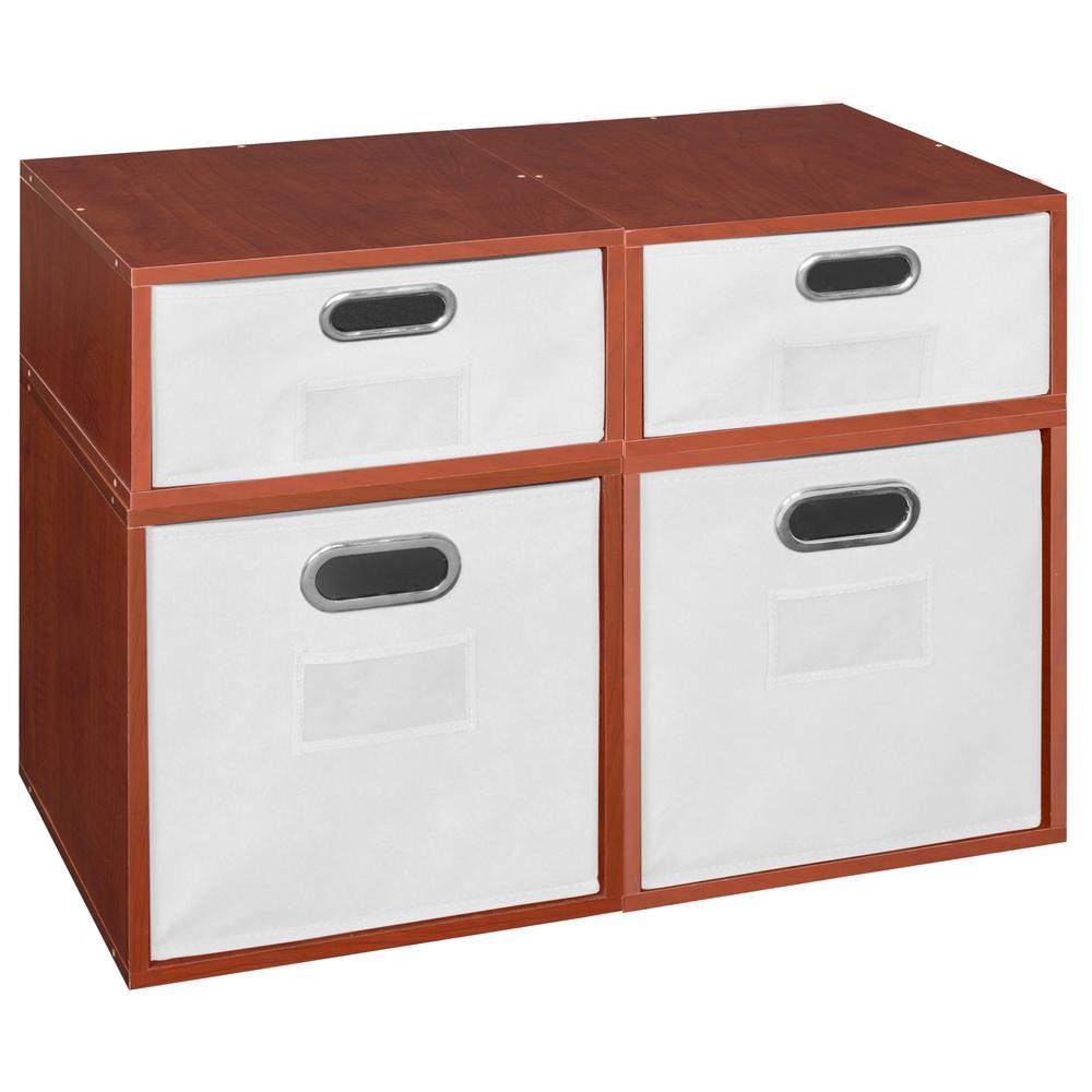 Niche Cubo Storage Set- 2 Full Cubes/2 Half Cubes with Foldable Storage Bins- Cherry/White. Picture 1