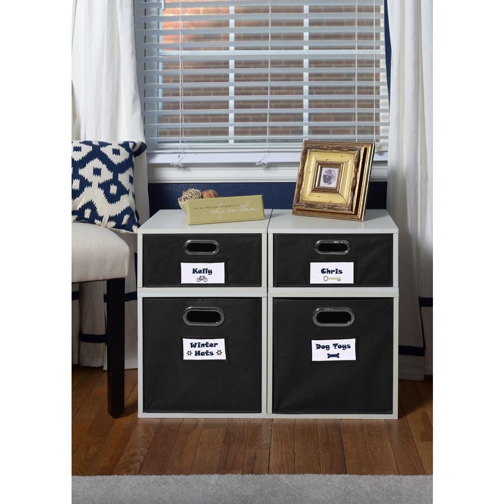 Niche Cubo Storage Set- 2 Full Cubes/2 Half Cubes with Foldable Storage Bins- White Wood Grain/Black. Picture 3