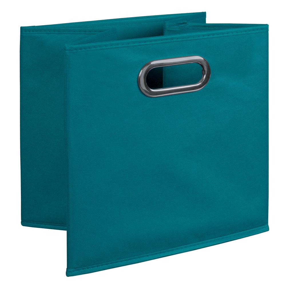 Niche Cubo Storage Set- 2 Full Cubes/2 Half Cubes with Foldable Storage Bins- White Wood Grain/Teal. Picture 6