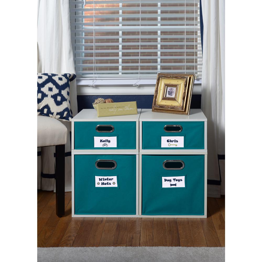 Niche Cubo Storage Set- 2 Full Cubes/2 Half Cubes with Foldable Storage Bins- White Wood Grain/Teal. Picture 3