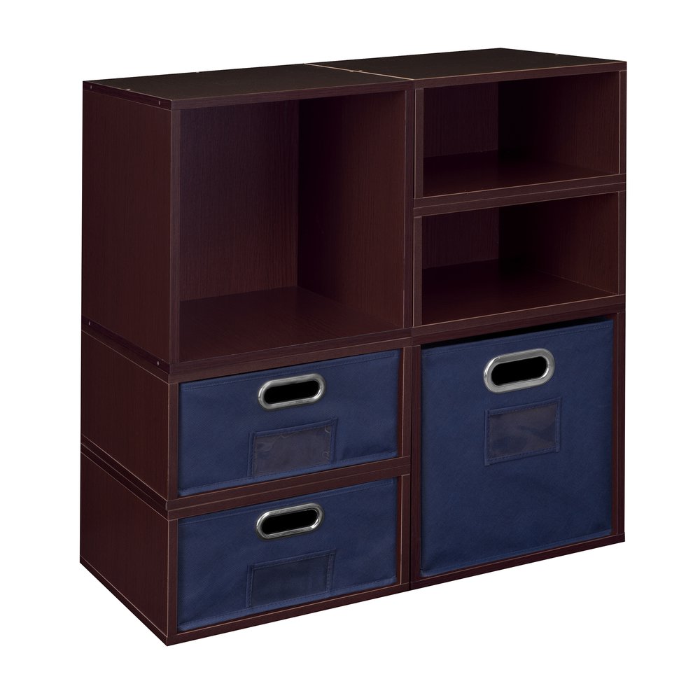 Niche Cubo Storage Set- 2 Full Cubes/4 Half Cubes with Foldable Storage Bins- Truffle/Blue. Picture 1