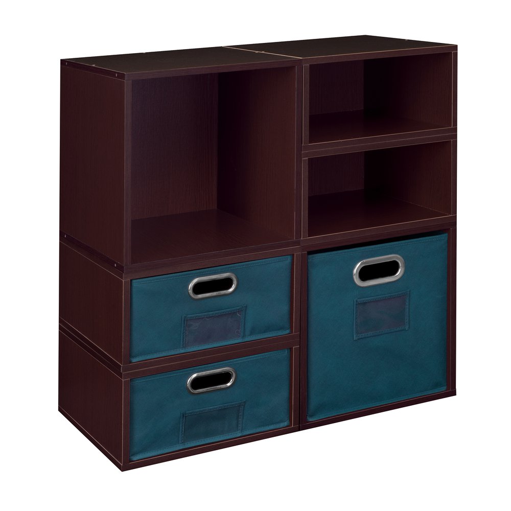 Niche Cubo Storage Set- 2 Full Cubes/4 Half Cubes with Foldable Storage Bins- Truffle/Teal. Picture 1