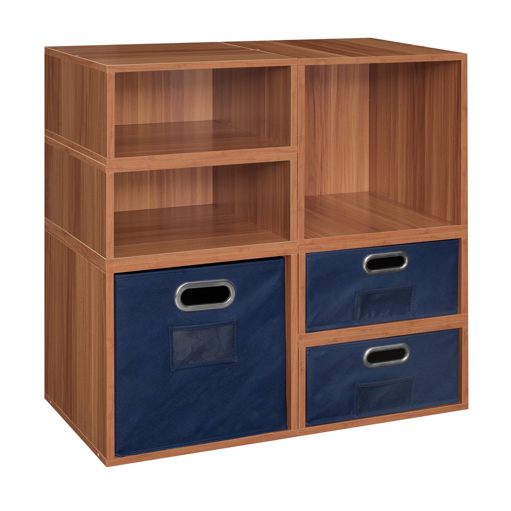 Niche Cubo Storage Set- 2 Full Cubes/4 Half Cubes with Foldable Storage Bins- Warm Cherry/Blue. Picture 1