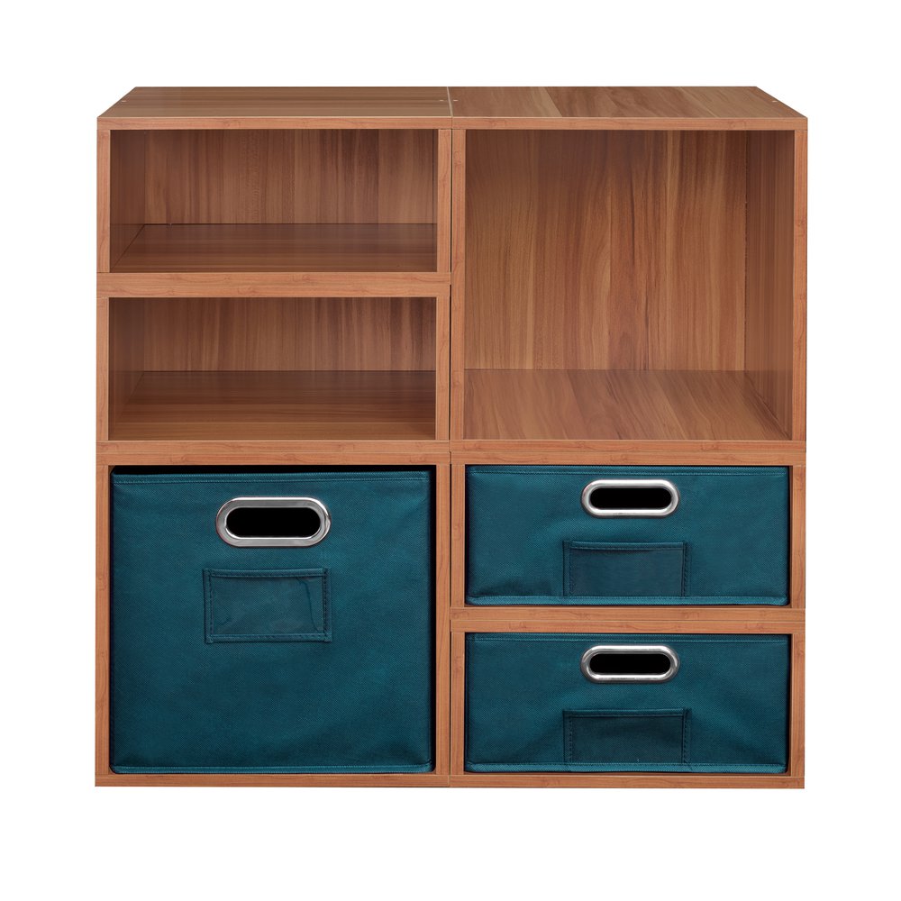 Niche Cubo Storage Set- 2 Full Cubes/4 Half Cubes with Foldable Storage Bins- Warm Cherry/Teal. Picture 2