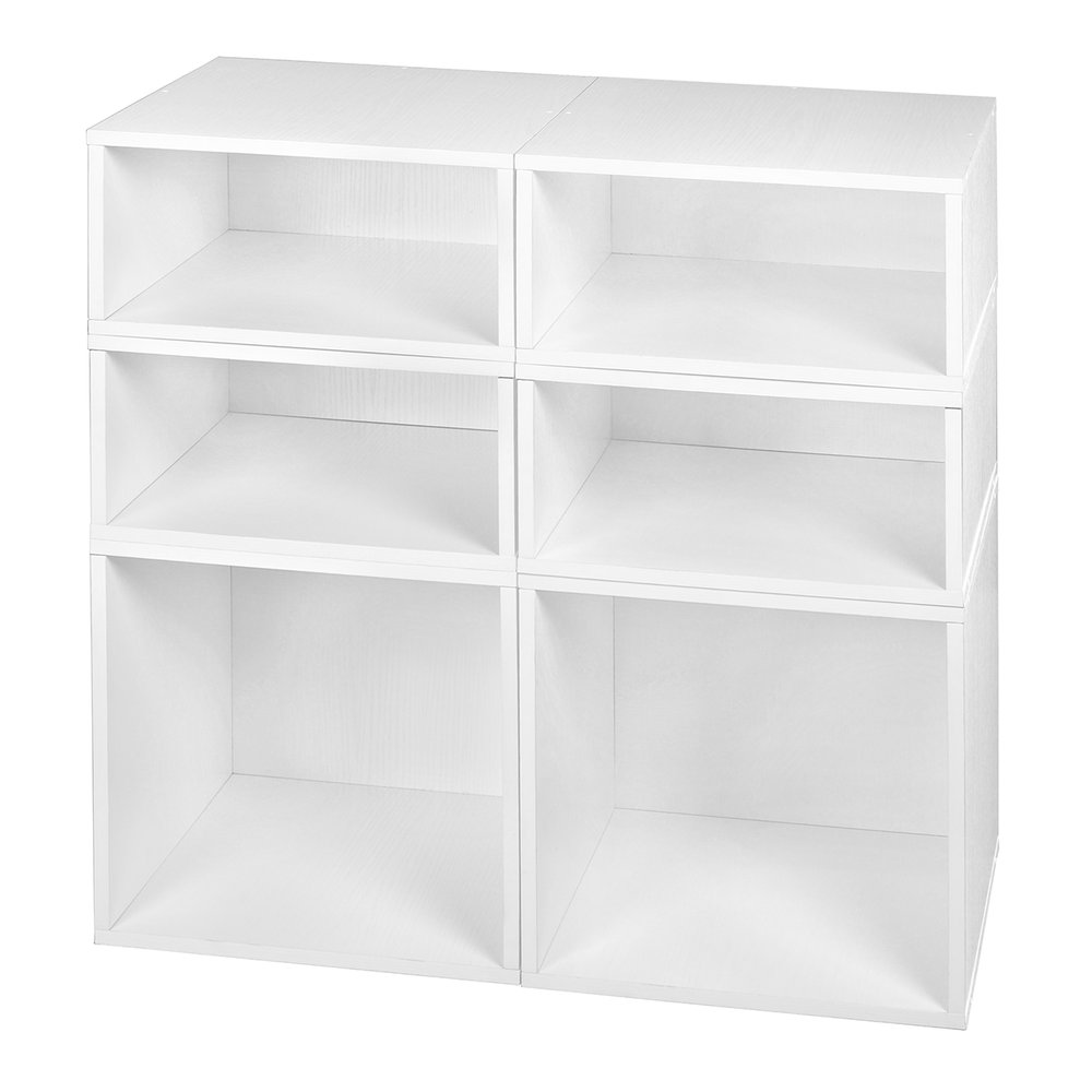Niche Cubo Storage Set- 2 Full Cubes/4 Half Cubes- White Wood Grain. Picture 1