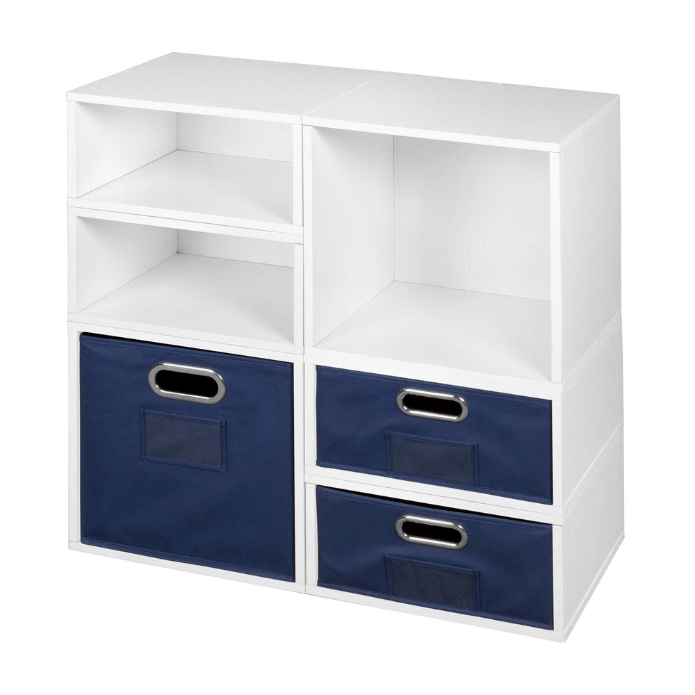 Niche Cubo Storage Set- 2 Full Cubes/4 Half Cubes with Foldable Storage Bins- White Wood Grain/Blue. Picture 4