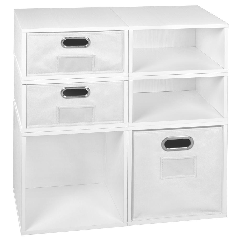 Niche Cubo Storage Set- 2 Full Cubes/4 Half Cubes with Foldable Storage Bins- White Wood Grain/White. The main picture.