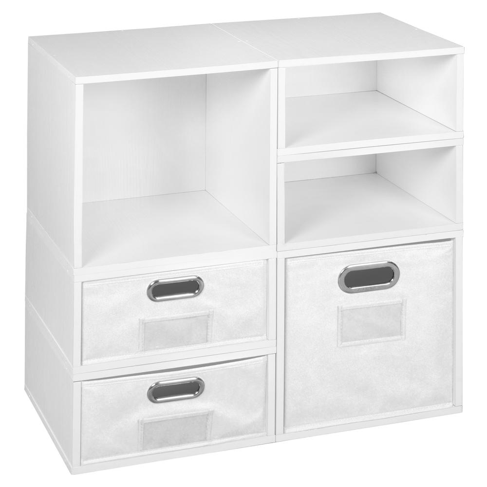 Niche Cubo Storage Set- 2 Full Cubes/4 Half Cubes with Foldable Storage Bins- White Wood Grain/White. Picture 3