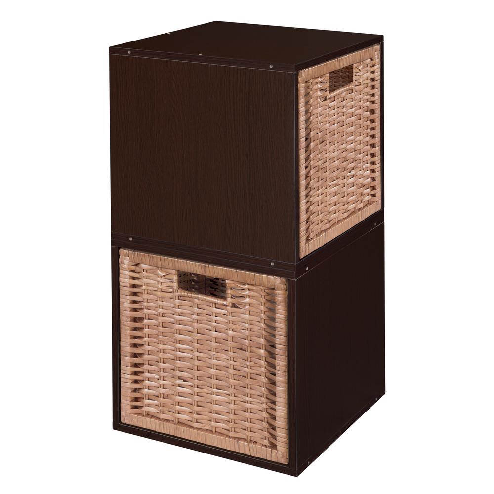 Niche Cubo Storage Set - 2 Cubes and 2 Wicker Baskets- Truffle/Natural. Picture 1