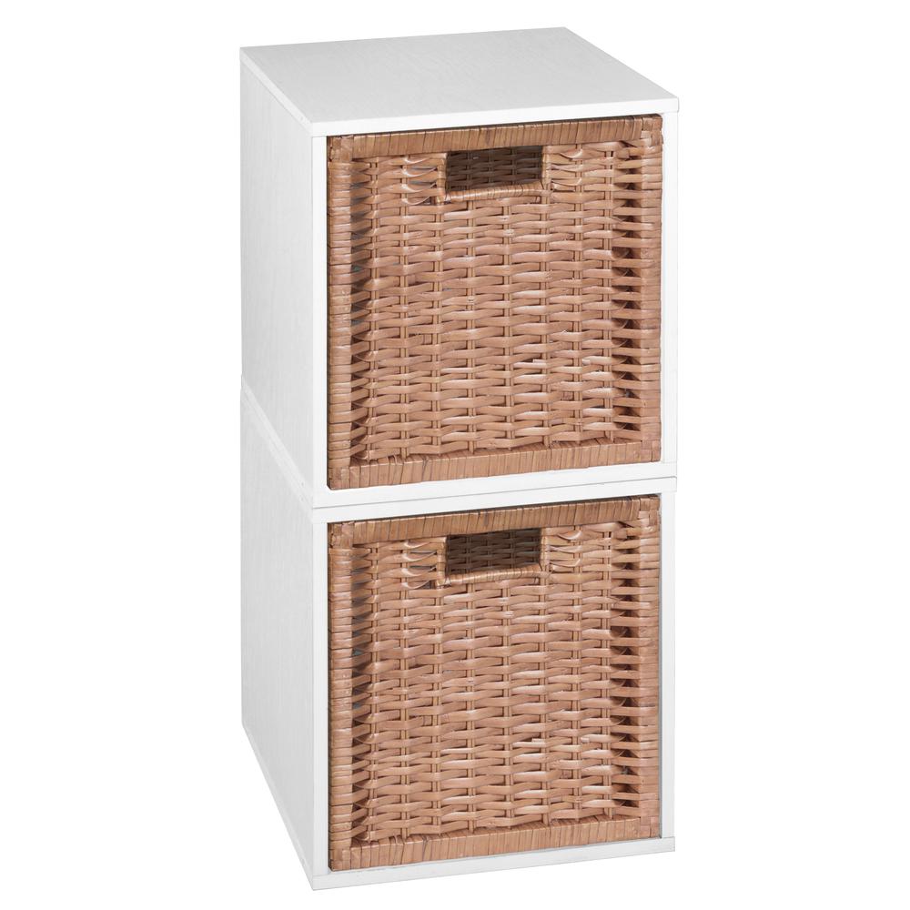 Niche Cubo Storage Set - 2 Cubes and 2 Wicker Baskets- White Wood Grain/Natural. Picture 3