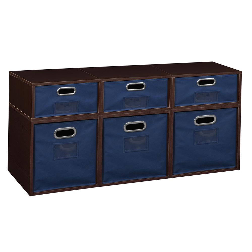Niche Cubo Storage Set- 3 Full Cubes/3 Half Cubes with Foldable Storage Bins- Truffle/Blue. Picture 1