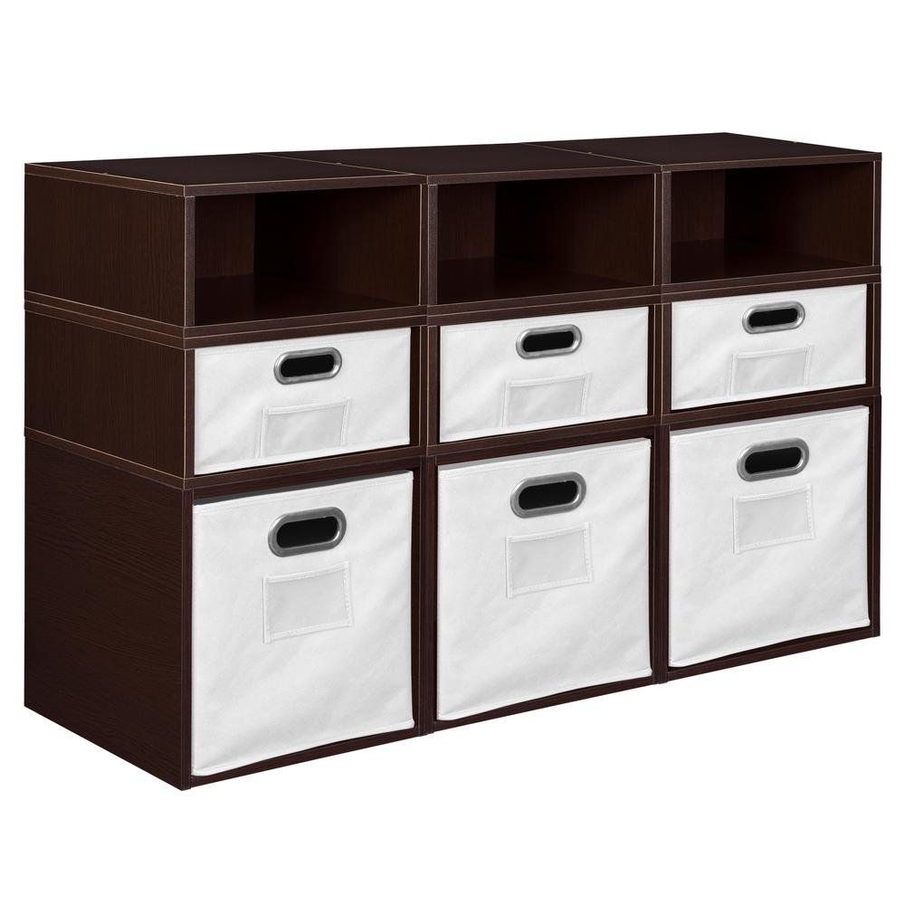 Niche Cubo Storage Set- 3 Full Cubes/6 Half Cubes with Foldable Storage Bins- Truffle/White. Picture 1