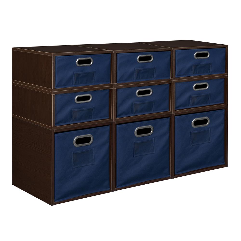 Niche Cubo Storage Set- 3 Full Cubes/6 Half Cubes with Foldable Storage Bins- Truffle/Blue. Picture 1