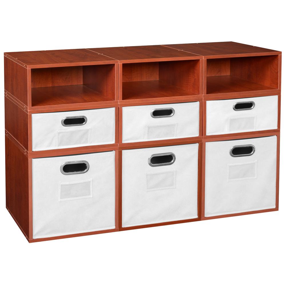 Niche Cubo Storage Set- 3 Full Cubes/6 Half Cubes with Foldable Storage Bins- Cherry/White. Picture 1