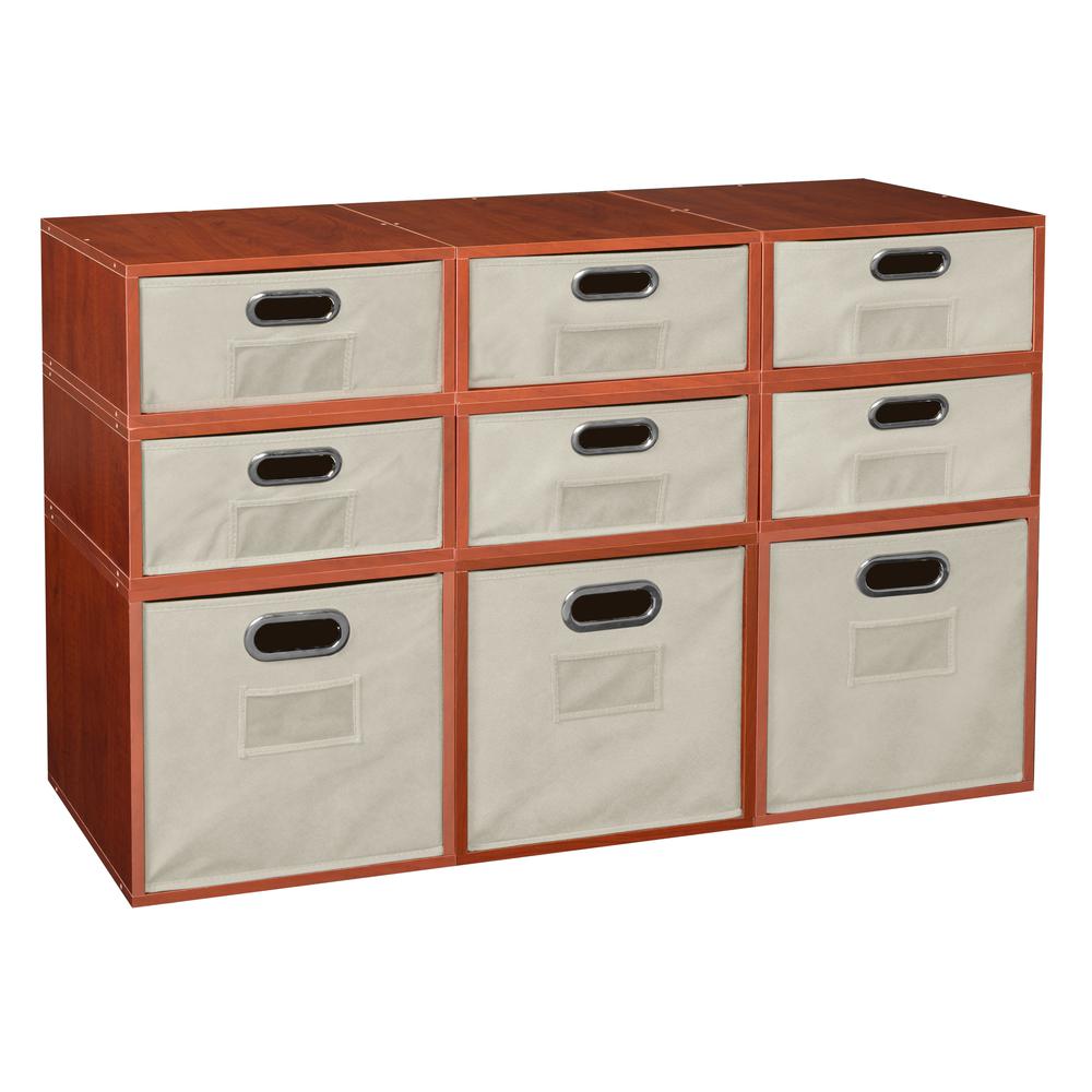 Niche Cubo Storage Set- 3 Full Cubes/6 Half Cubes with Foldable Storage Bins- Cherry/Natural. Picture 1