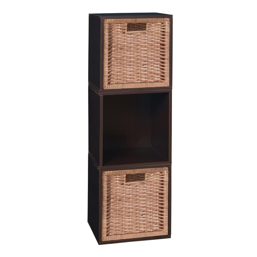 Niche Cubo Storage Set - 3 Cubes and 2 Wicker Baskets- Truffle/Natural. Picture 1